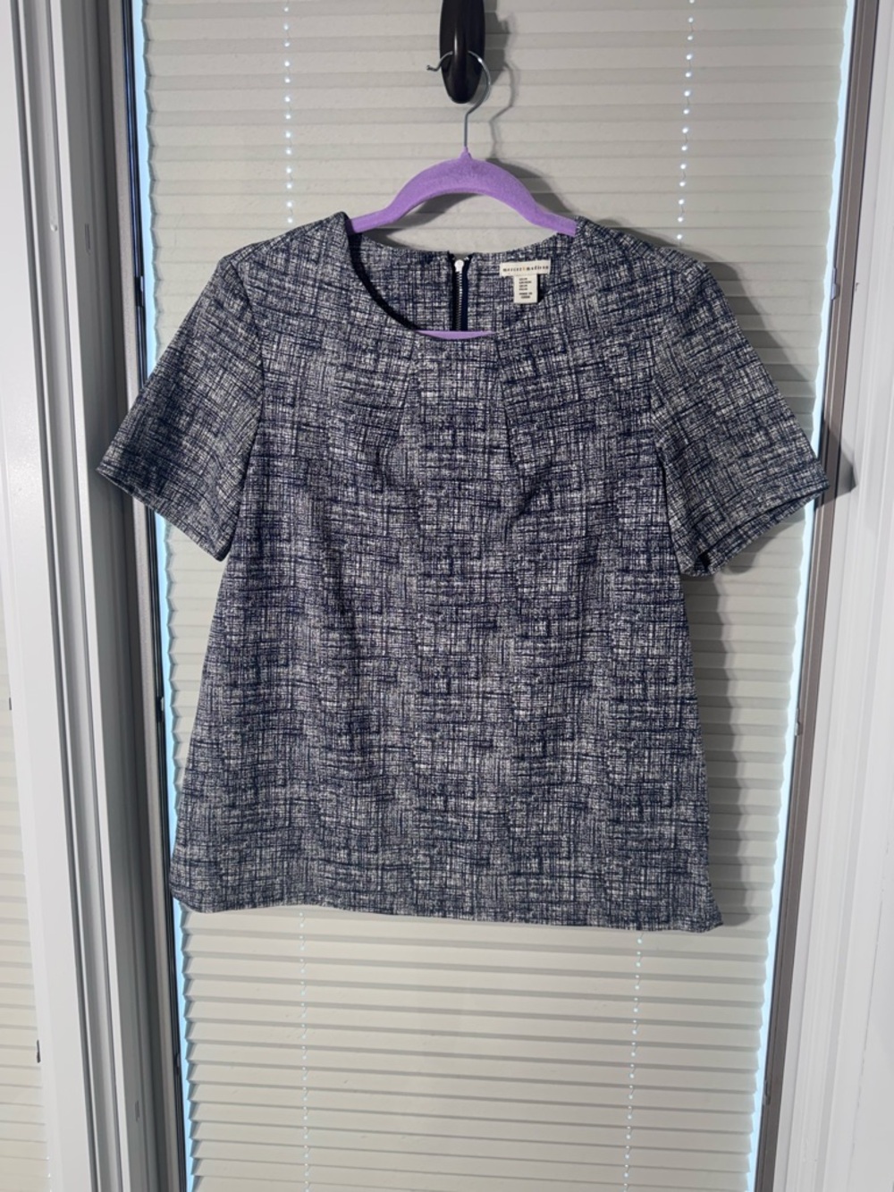 mercer & madison Navy and White Textured Short-Sleeve Top